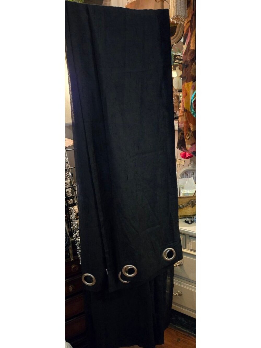 2 Panels   Studio at home semi-shear black grommet Top curtains 96 in long